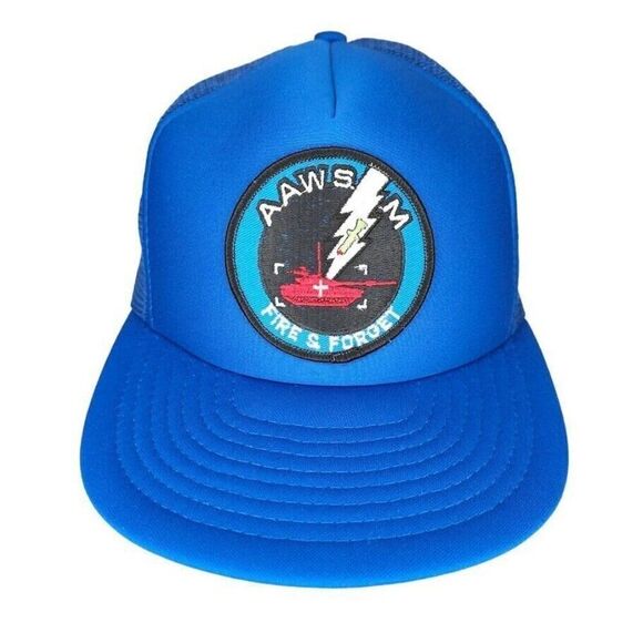 Vintage AAWS-M Anti Tank Missile Trucker Hat Mens One Size Blue 90s Snapback Cap - Picture 1 of 7
